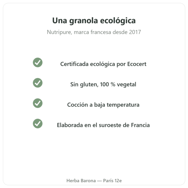 Pure Granola chocolate ecológica Nutripure 350 g calidad Paris Herba Barona
