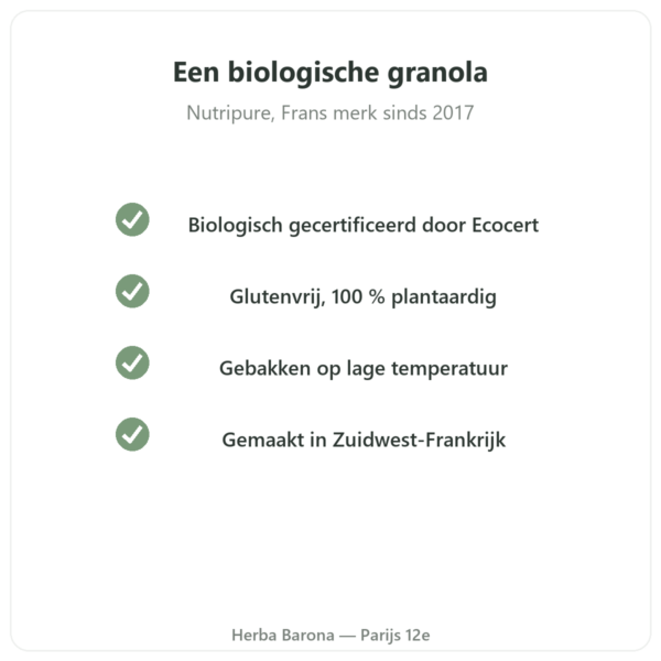 Pure Granola chocolade bio Nutripure 350 g kwaliteit Paris Herba Barona