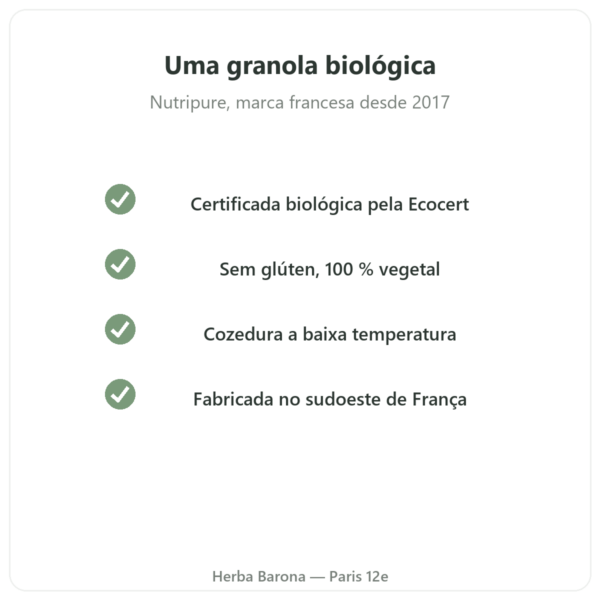 Pure Granola chocolate biológica Nutripure 350 g qualidade Paris Herba Barona