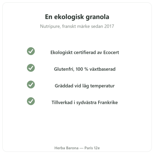 Pure Granola choklad ekologisk Nutripure 350 g kvalitet Paris Herba Barona