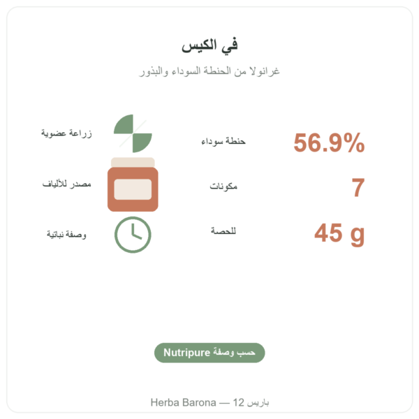 Pure Granola متعدد الحبوب عضوي Nutripure 350 غ الفوائد والأرقام Paris Herba Barona