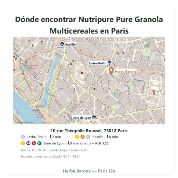 Dónde encontrar Pure Granola Multicereales ecológico Nutripure 350 g - Herba Barona Paris