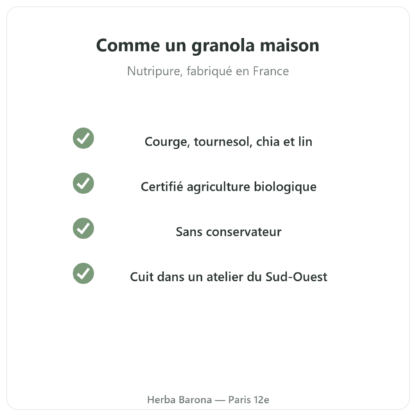 Pure Granola Multigraines bio Nutripure 350 g qualité Paris Herba Barona