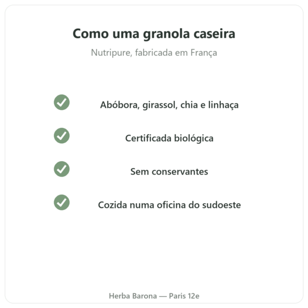 Pure Granola Multicereais biológico Nutripure 350 g qualidade Paris Herba Barona