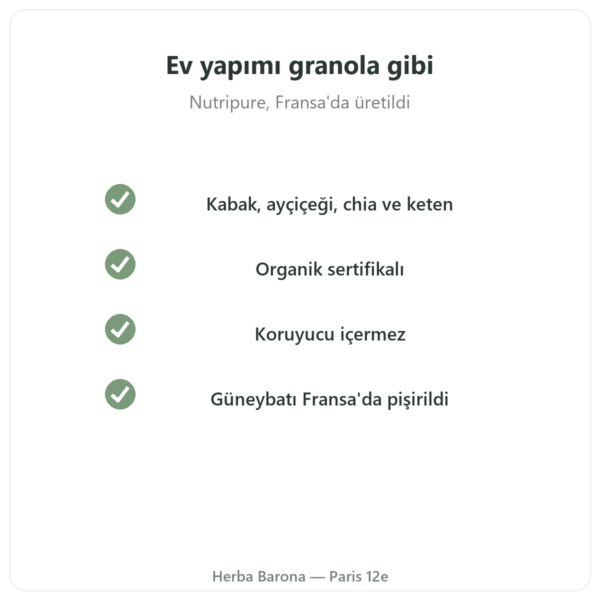Pure Granola Çok Tahıllı organik Nutripure 350 g kalite Paris Herba Barona