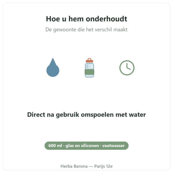 Glazen eiwitshaker GreenShaker 2.0 Greenwhey 600 ml gebruik Paris Herba Barona