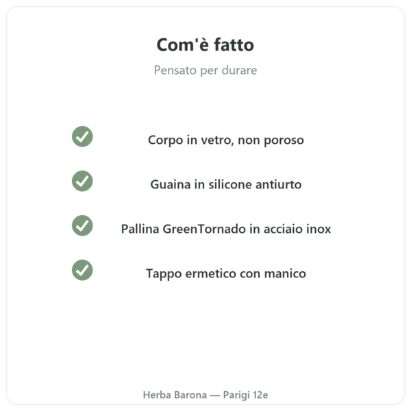 Shaker per proteine in vetro GreenShaker 2.0 Greenwhey 600 ml qualità Paris Herba Barona