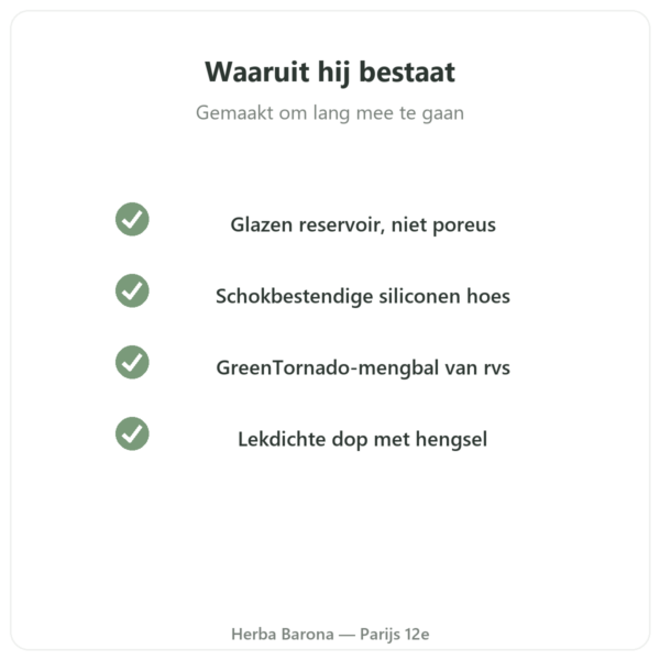 Glazen eiwitshaker GreenShaker 2.0 Greenwhey 600 ml kwaliteit Paris Herba Barona