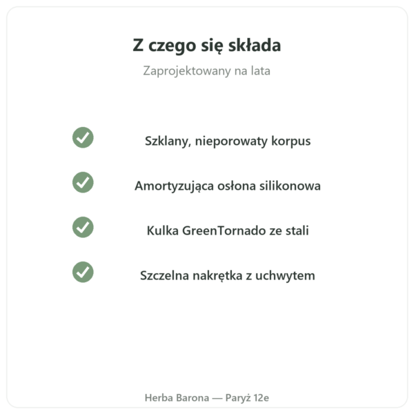 Szklany Shaker do Białka GreenShaker 2.0 Greenwhey 600 ml jakość Paris Herba Barona
