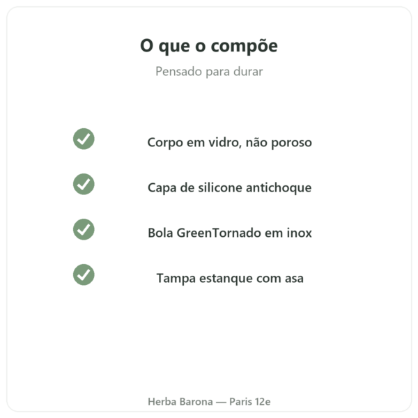 Shaker de proteína em vidro GreenShaker 2.0 Greenwhey 600 ml qualidade Paris Herba Barona