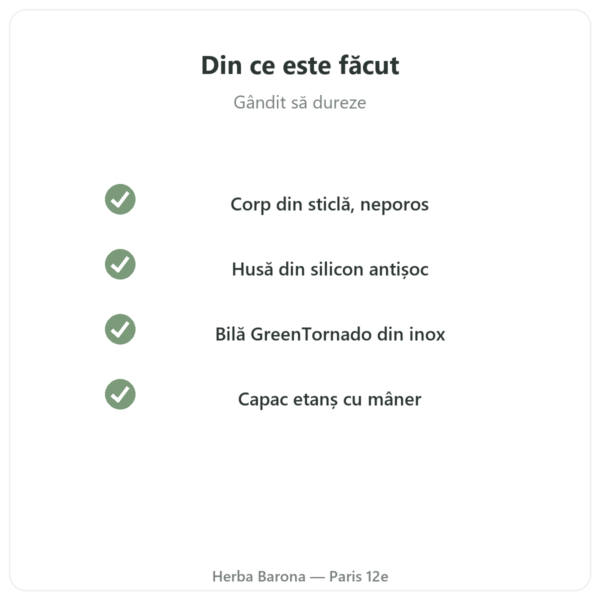 Shaker de proteine din sticlă GreenShaker 2.0 Greenwhey 600 ml calitate Paris Herba Barona