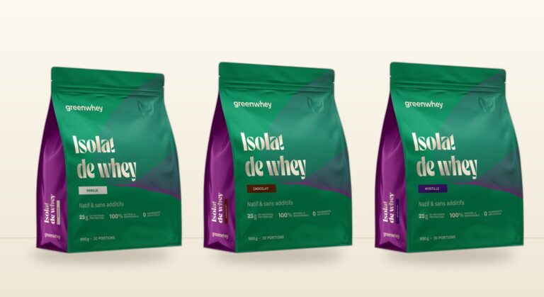 Isolats de whey native Greenwhey vanille, chocolat et myrtille 900 g, Herba Barona Paris 12e