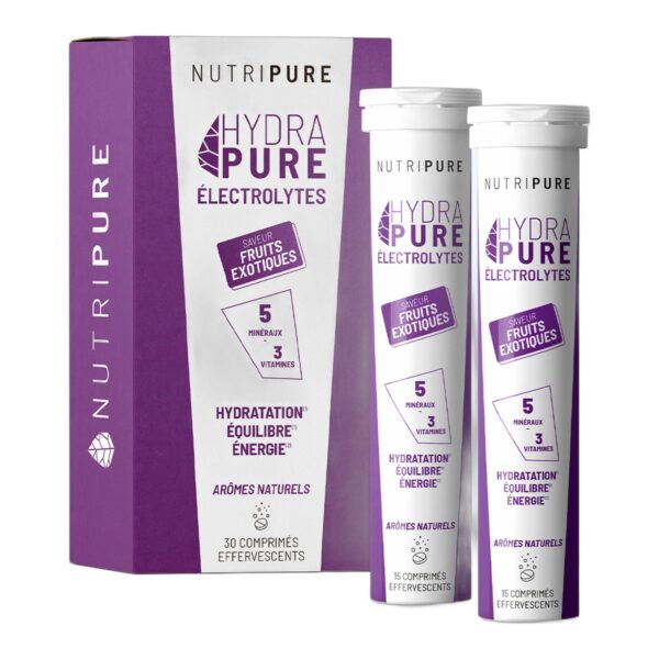 Hydrapure électrolytes fruits exotiques Nutripure 5 minéraux 3 vitamines 30 comprimés effervescents Paris Herba Barona