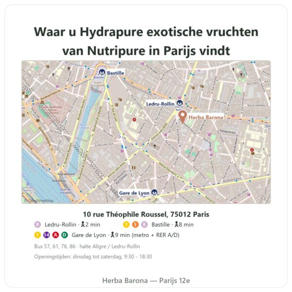 Waar te vinden Hydrapure elektrolyten Nutripure – exotische vruchten – 30 bruistabletten - Herba Barona Paris
