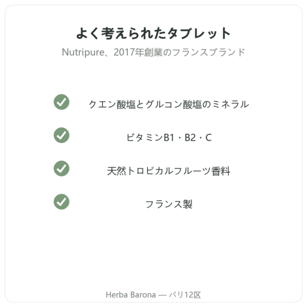 Hydrapure 電解質 Nutripure トロピカルフルーツ味 30錠 品質 Paris Herba Barona