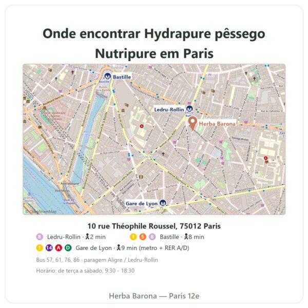 Onde encontrar Hydrapure eletrólitos Nutripure – pêssego – 30 comprimidos - Herba Barona Paris