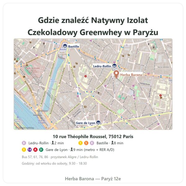 Gdzie znaleźć Natywny Izolat Białka Serwatkowego Czekolada Greenwhey 900 g - Herba Barona Paris