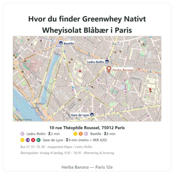 Hvor finder man Greenwhey Nativt Wheyisolat Blåbær 900 g - Herba Barona Paris