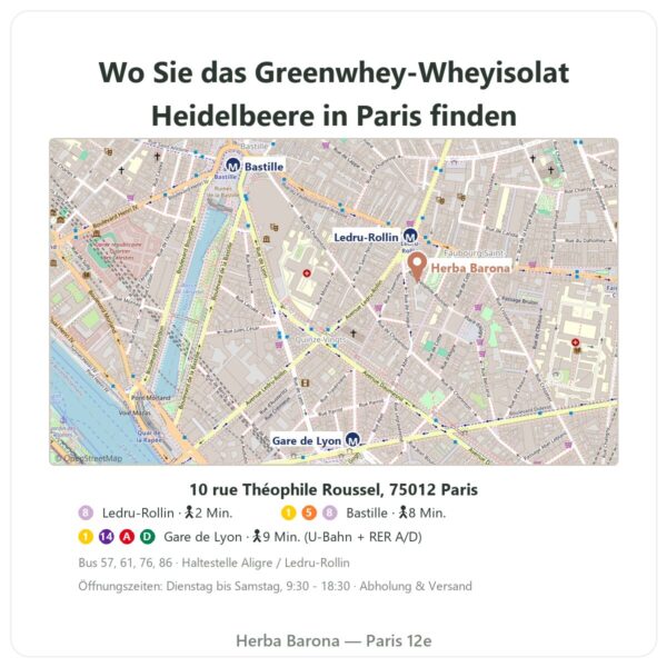 Wo zu finden Greenwhey Natives Wheyisolat Heidelbeere 900 g - Herba Barona Paris