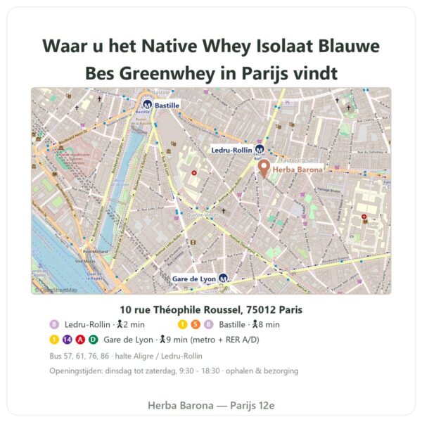 Waar te vinden Native Whey Isolaat Blauwe Bes Greenwhey 900 g - Herba Barona Paris