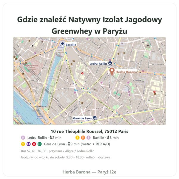 Gdzie znaleźć Natywny Izolat Białka Serwatkowego Jagoda Greenwhey 900 g - Herba Barona Paris