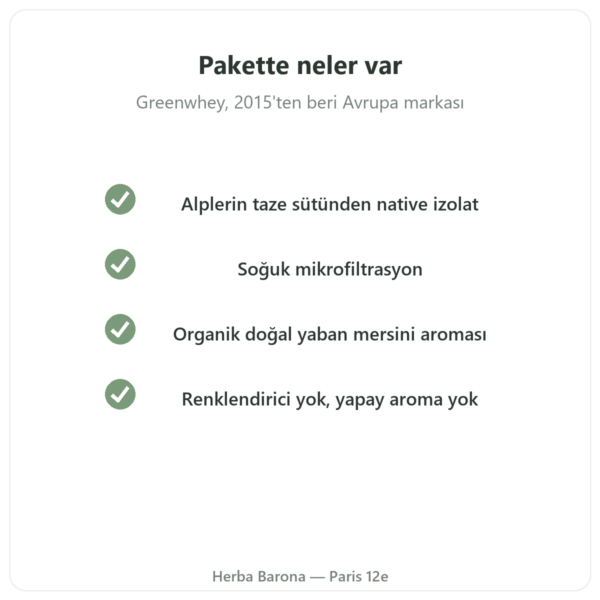 Greenwhey Yaban Mersinli Native Whey İzolatı 900 g kalite Paris Herba Barona