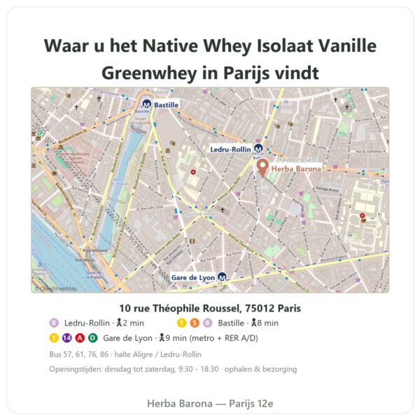 Waar te vinden Native Whey Isolaat Vanille Greenwhey 900 g - Herba Barona Paris
