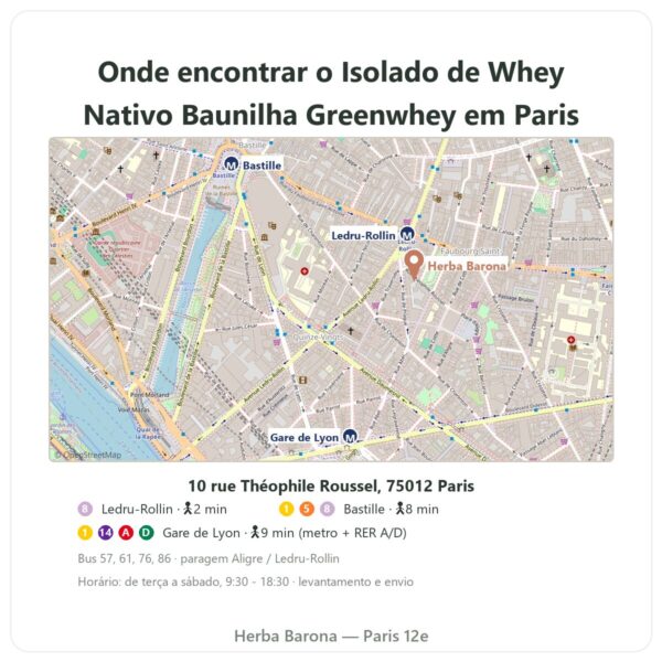 Onde encontrar Isolado de Whey Nativo Baunilha Greenwhey 900 g - Herba Barona Paris