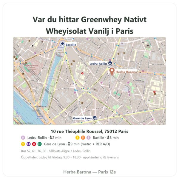 Var finns Greenwhey Nativt Wheyisolat Vanilj 900 g - Herba Barona Paris