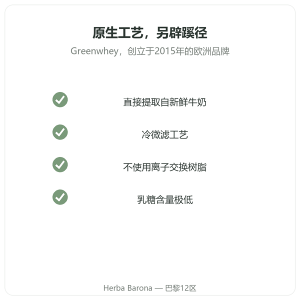 Greenwhey 原生分离乳清蛋白 香草味 900 g 品质 Paris Herba Barona