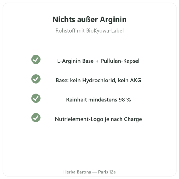 L-Arginin Base Nutrimuscle (Nutrielement) – 120 Kapseln Qualität Paris Herba Barona