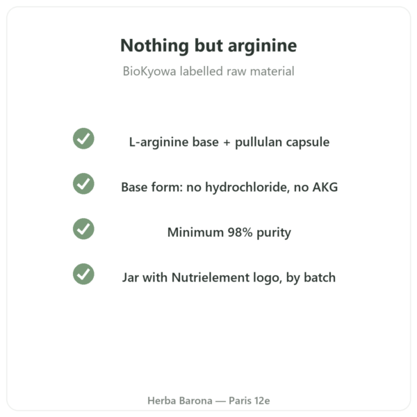 L-Arginine Base Nutrimuscle (Nutrielement) – 120 capsules quality Paris Herba Barona