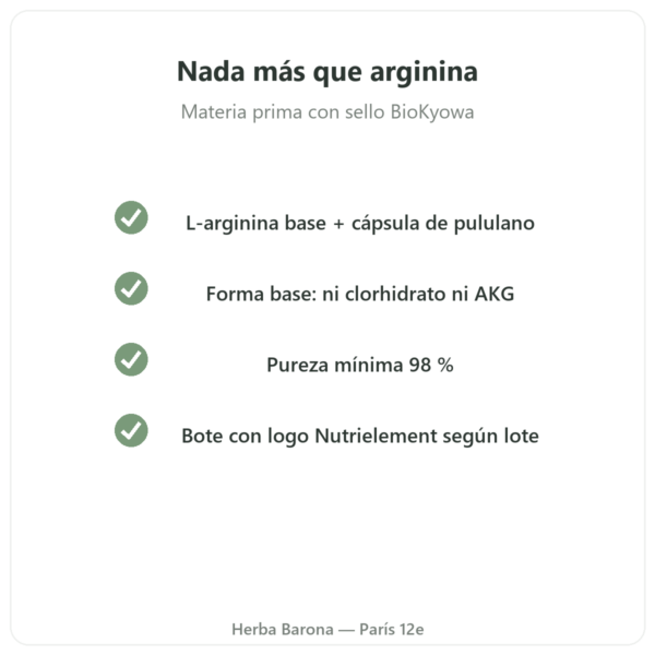 L-Arginina Base Nutrimuscle (Nutrielement) – 120 cápsulas calidad Paris Herba Barona
