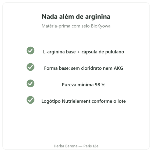 L-Arginina Base Nutrimuscle (Nutrielement) – 120 cápsulas qualidade Paris Herba Barona