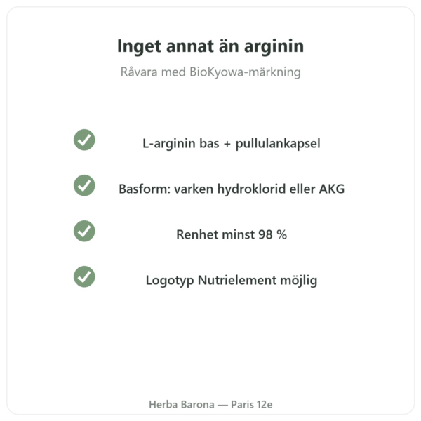 L-Arginin Bas Nutrimuscle (Nutrielement) – 120 kapslar kvalitet Paris Herba Barona