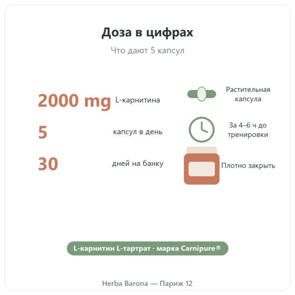 L-Carnitine Carnipure® Nutripure, 150 капсул ключевые цифры Paris Herba Barona