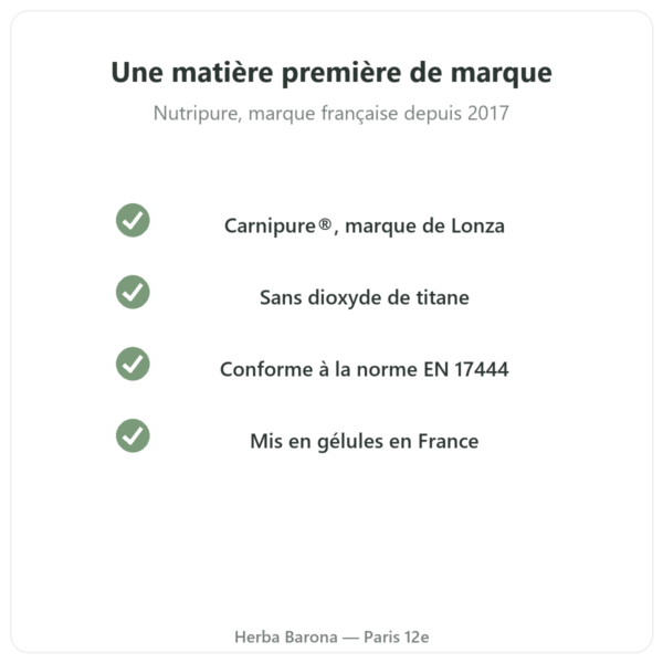 L-Carnitine Carnipure Nutripure 150 gélules qualité Paris Herba Barona