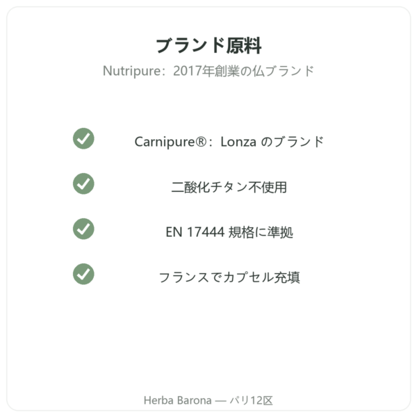 L-Carnitine Carnipure® Nutripure L-カルニチン 150カプセル 品質 Paris Herba Barona