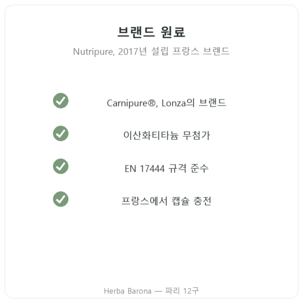 L-Carnitine Carnipure® Nutripure L-카르니틴 150캡슐 품질 Paris Herba Barona