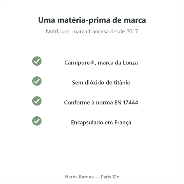 L-Carnitina Carnipure® Nutripure 150 cápsulas qualidade Paris Herba Barona
