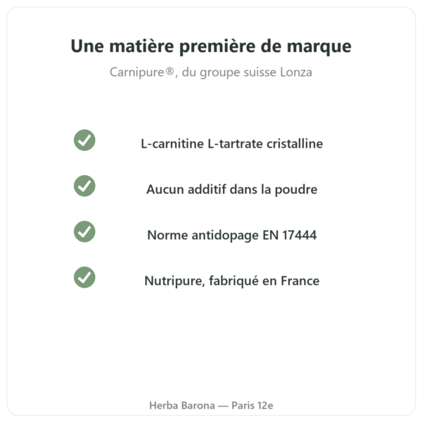 L-Carnitine Carnipure Nutripure poudre 90 g qualité Paris Herba Barona