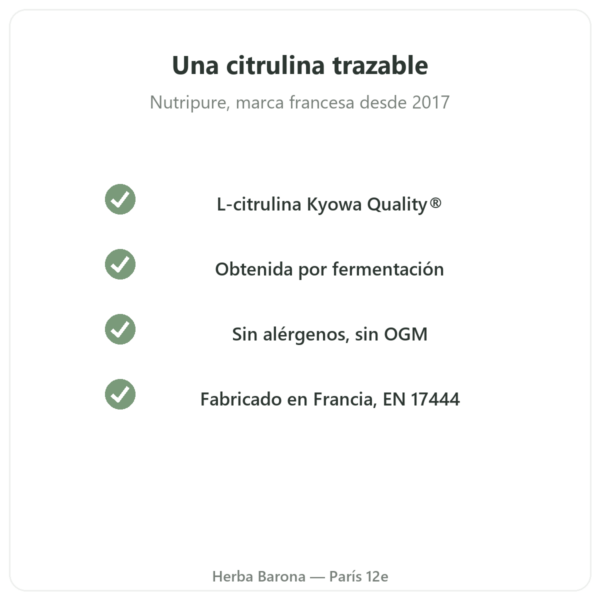 L-Citrulina Kyowa Quality® Nutripure – 180 cápsulas calidad Paris Herba Barona