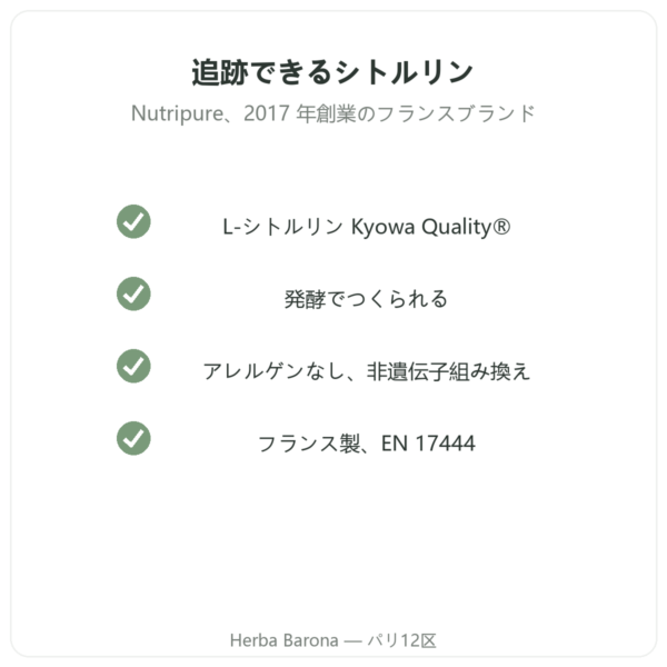 Nutripure L-シトルリン Kyowa Quality® – 180 カプセル 品質 Paris Herba Barona