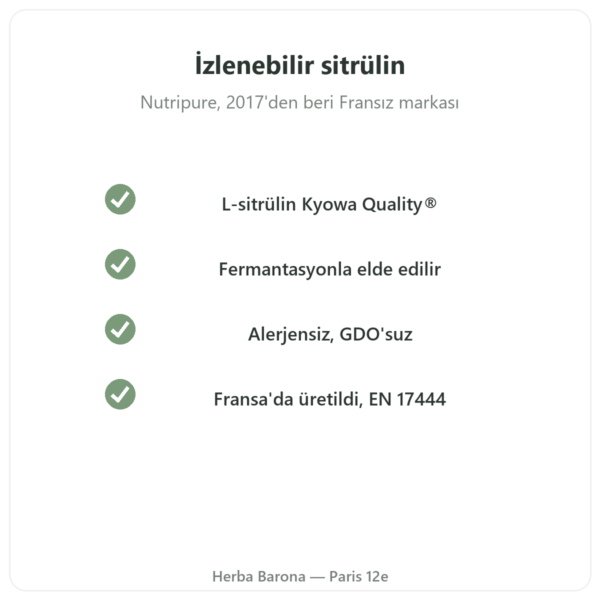 L-Sitrülin Kyowa Quality® Nutripure – 180 kapsül kalite Paris Herba Barona