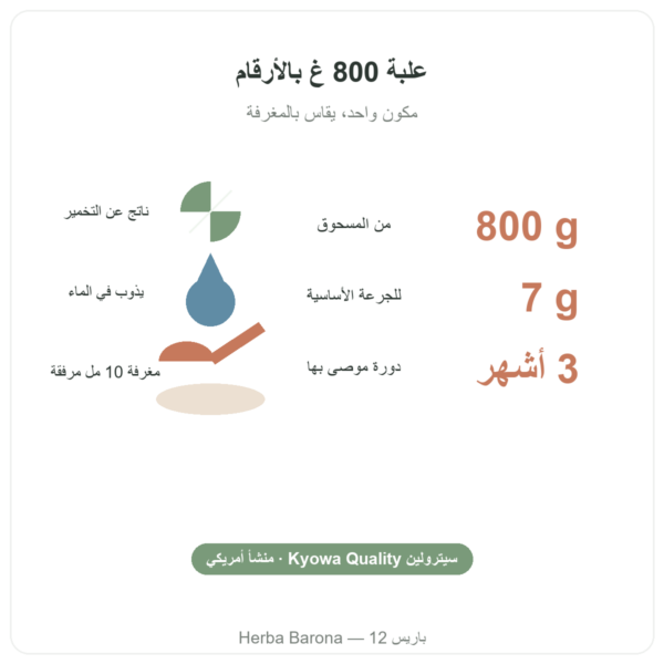 L-سيترولين Kyowa Quality® من Nutripure – علبة 800 غ أرقام أساسية Paris Herba Barona