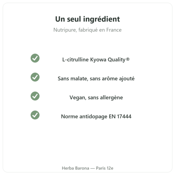 L-Citrulline Nutripure pot 800 g qualité Paris Herba Barona