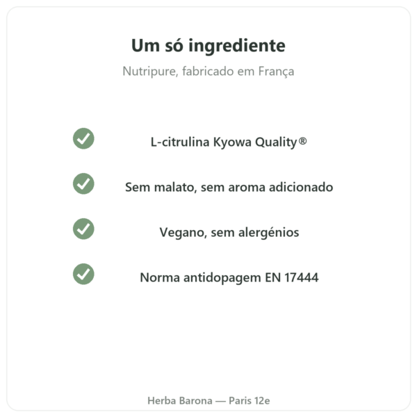 L-Citrulina Kyowa Quality® Nutripure – frasco de 800 g qualidade Paris Herba Barona