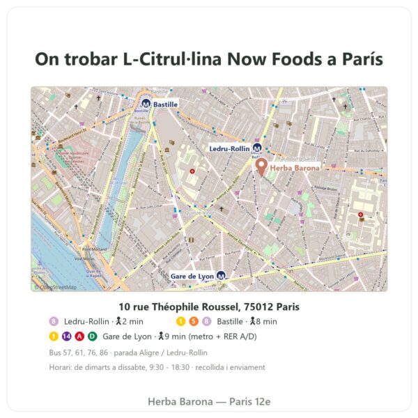 On trobar L-Citrul·lina en pols pura – Now Foods – 113 g - Herba Barona Paris