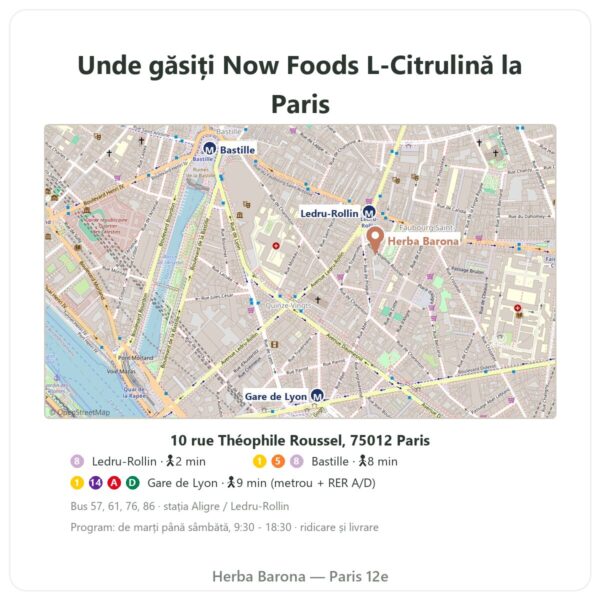 Unde găsiți L-Citrulină pudră pură – Now Foods – 113 g - Herba Barona Paris