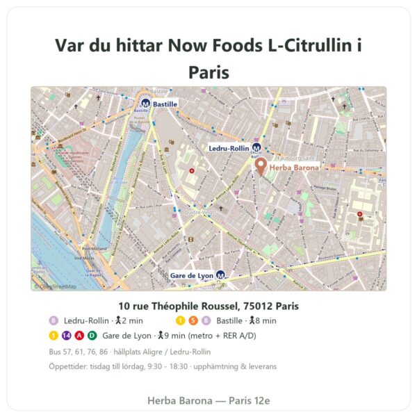 Var hittar man L-Citrullin rent pulver – Now Foods – 113 g - Herba Barona Paris